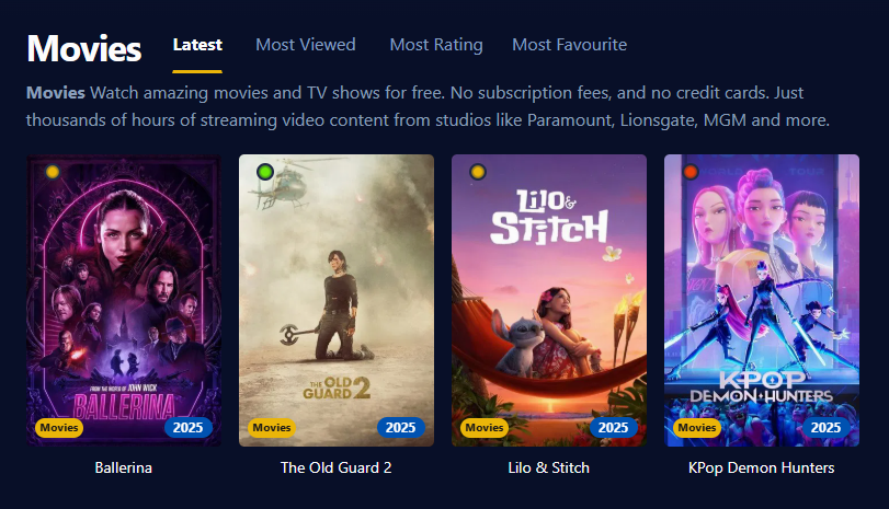 Screenshot of the Cinego user interface
